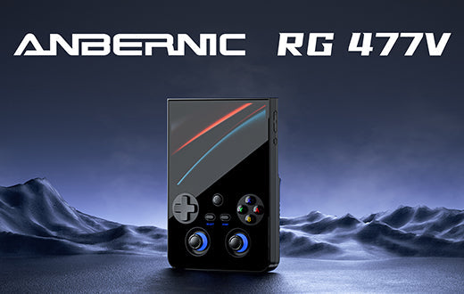 Anbernic RG 477V vertical Android handheld console featuring a new borderless full-screen design.
