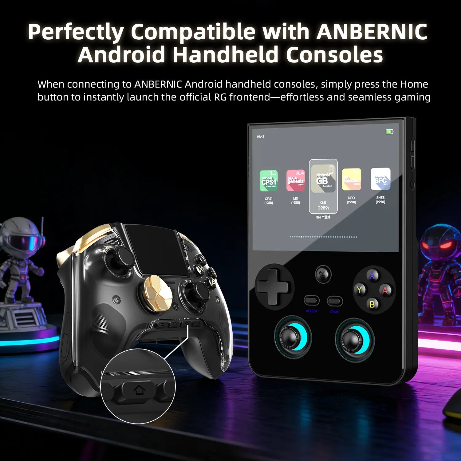 ANBERNIC game controller compatible with Android handheld consoles and RG frontend