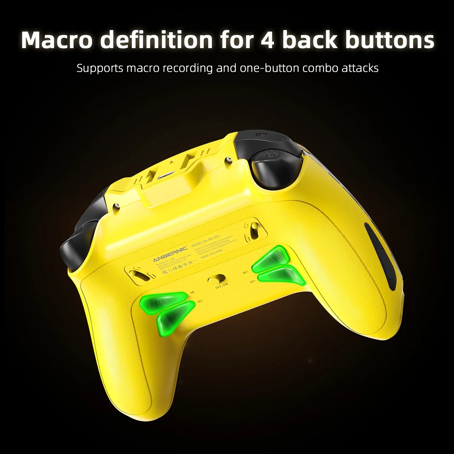 4 programmable back buttons with macro definition and combo attack support