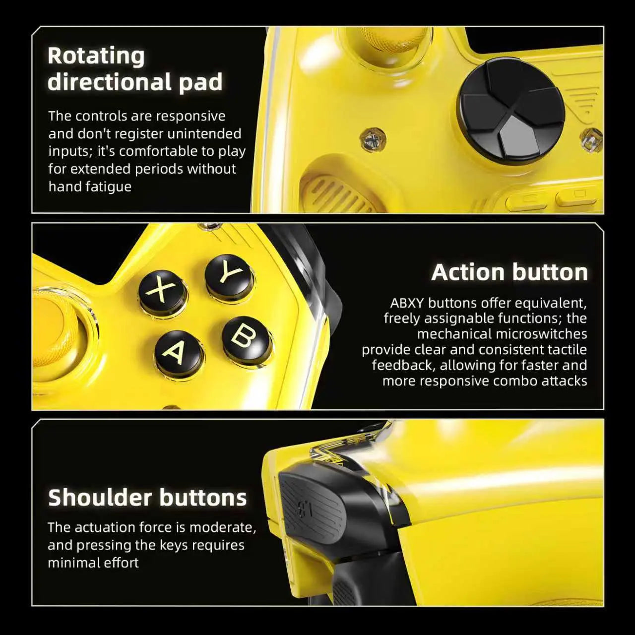 Rotating directional pad and ABXY mechanical buttons for responsive gaming