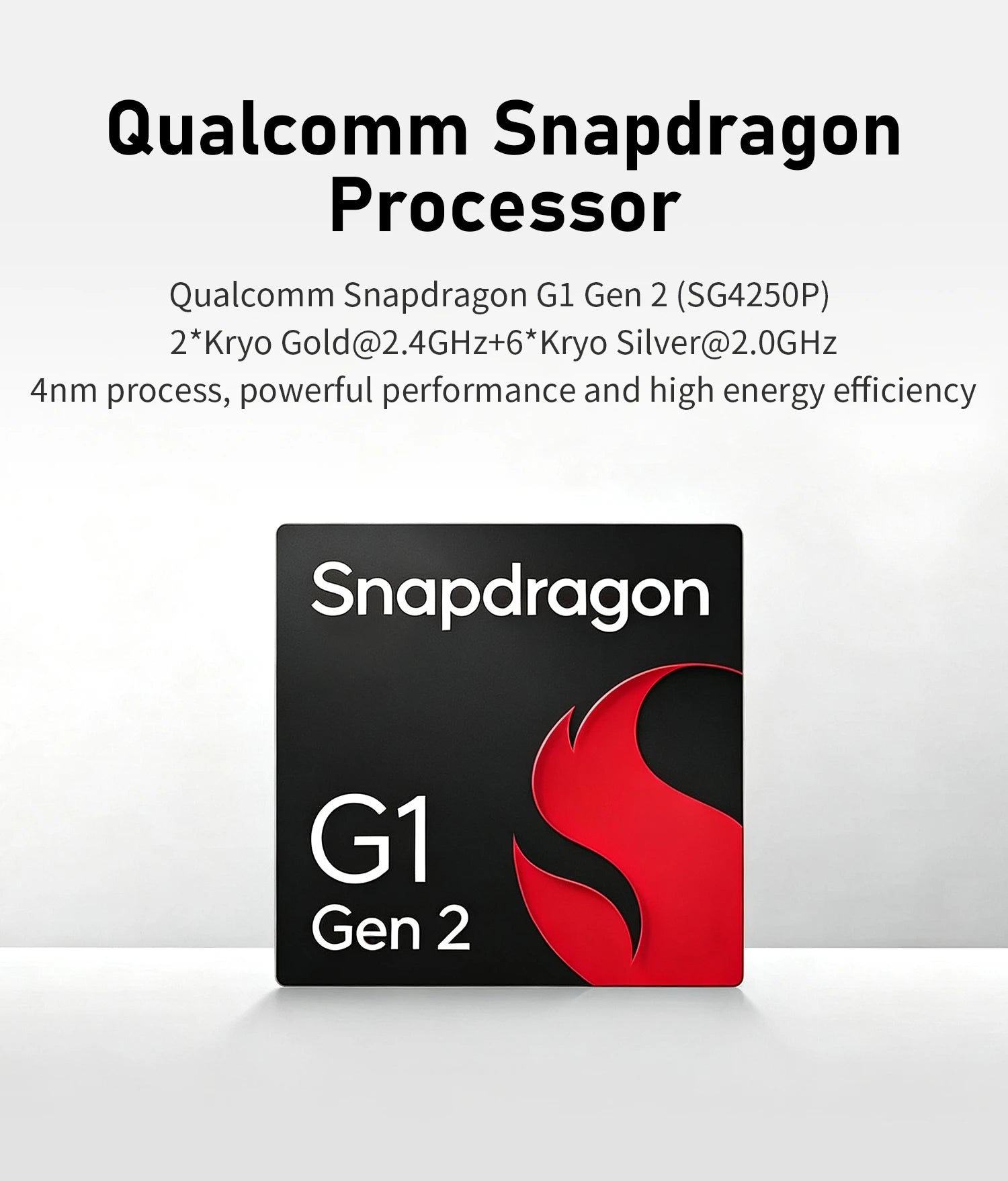 Qualcomm Snapdragon G1 Gen 2 processor chip with 2 Kryo Gold 2.4GHz and 6 Kryo Silver 2.0GHz cores, 4nm process